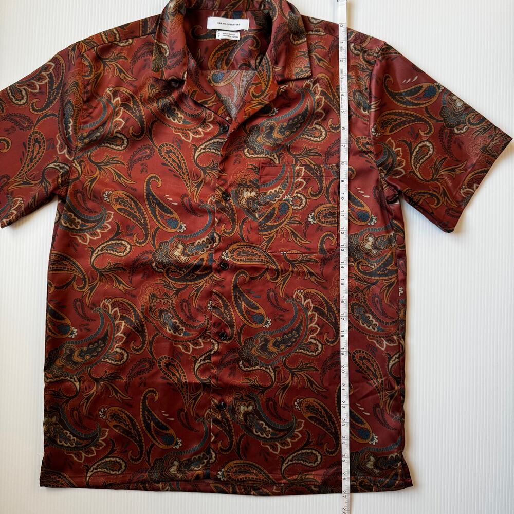 Urban Outfitters Satin Paisley Shirt Men's Small Retro Resort Festival Vacation - Picture 7 of 16